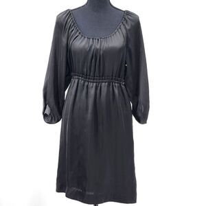 H&M Elastic Empire Waist 3/4 Sleeve Black Satin Dress Women's Size 6